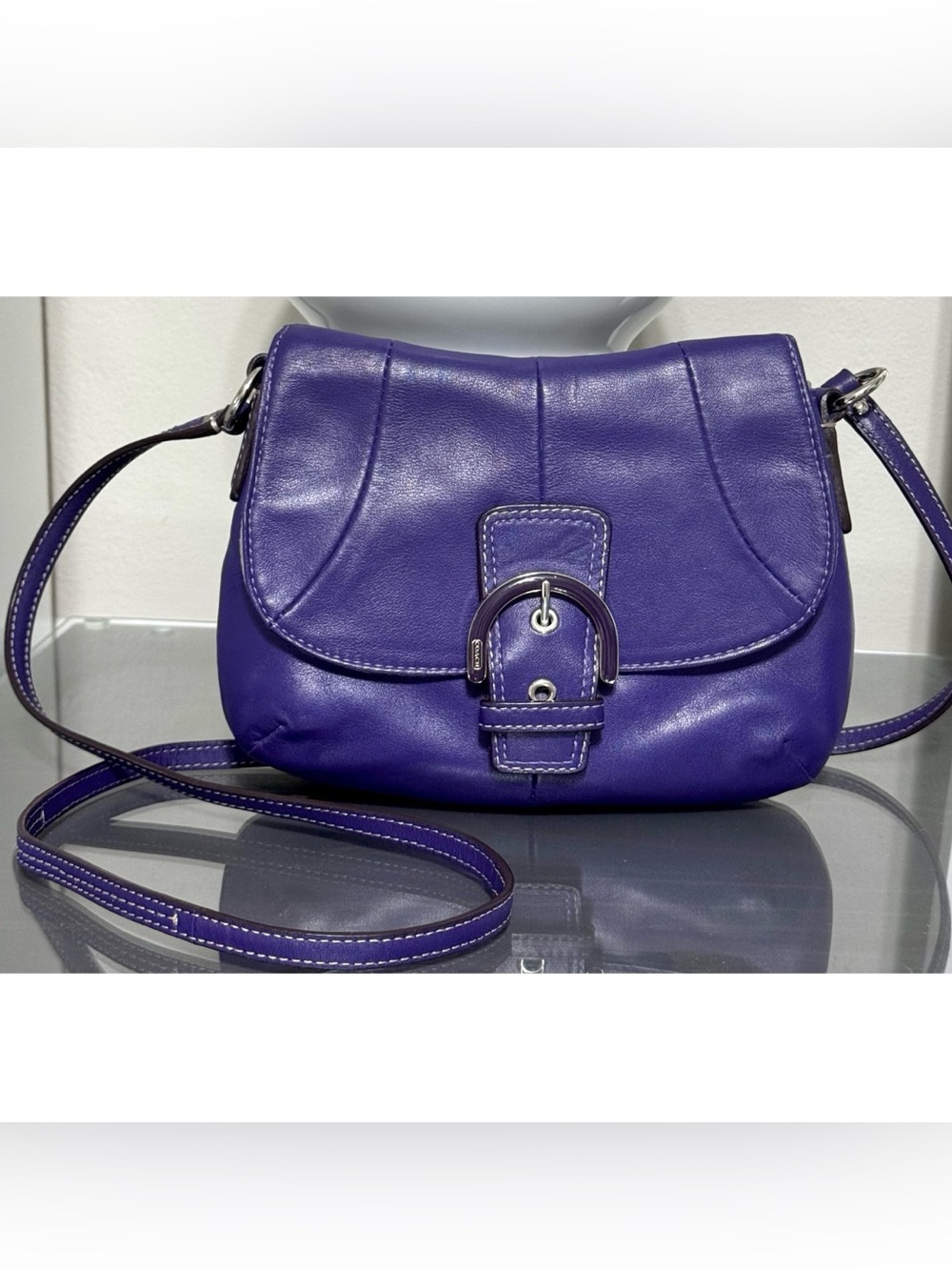 COACH Soho Purple Leather Small Flap Crossbody Shoulder Bag